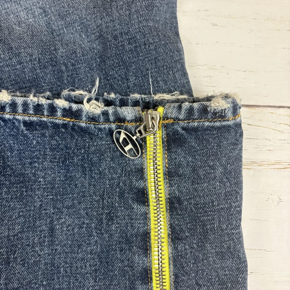 Diesel D-Rise-Zip-S Flare Jeans Mens 29x31 Blue Denim Neon Yellow Side Zips